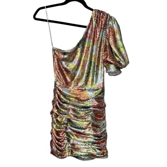 Ronny Kobo Eden Lined One Shoulder Sequin Ruched Mini Dress Multicolor Size XS - Picture 5 of 11